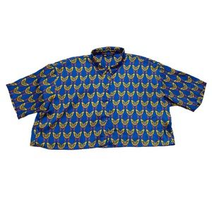 Zara Parrot Print Boxy Shirt Short Sleeve Blouse Satin Button Up Bright Bird